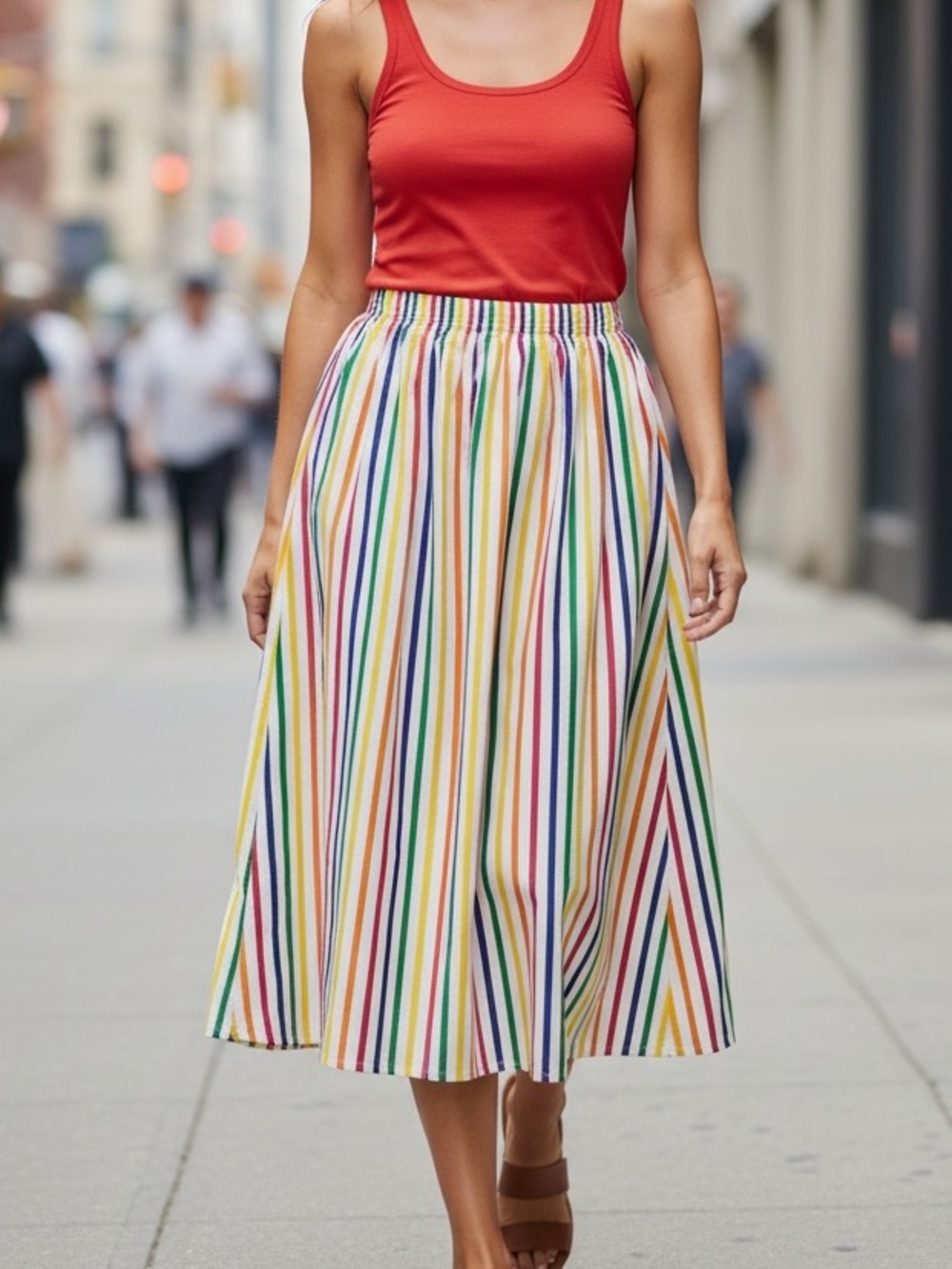 Compañia Fantastica Rainbow Striped Cotton Midi Skirt NWT